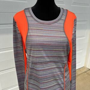 FILA women’s M running, long sleeve striped top, orange gray